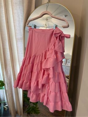HYFVE Pink Tiered Ruffle Wrap Maxi Skirt